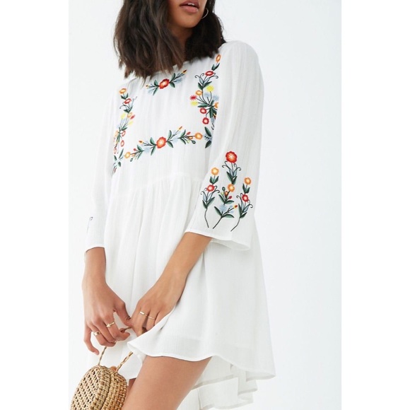 Like New Forever 21 Floral Embroidered Mini Dress - Picture 2 of 12